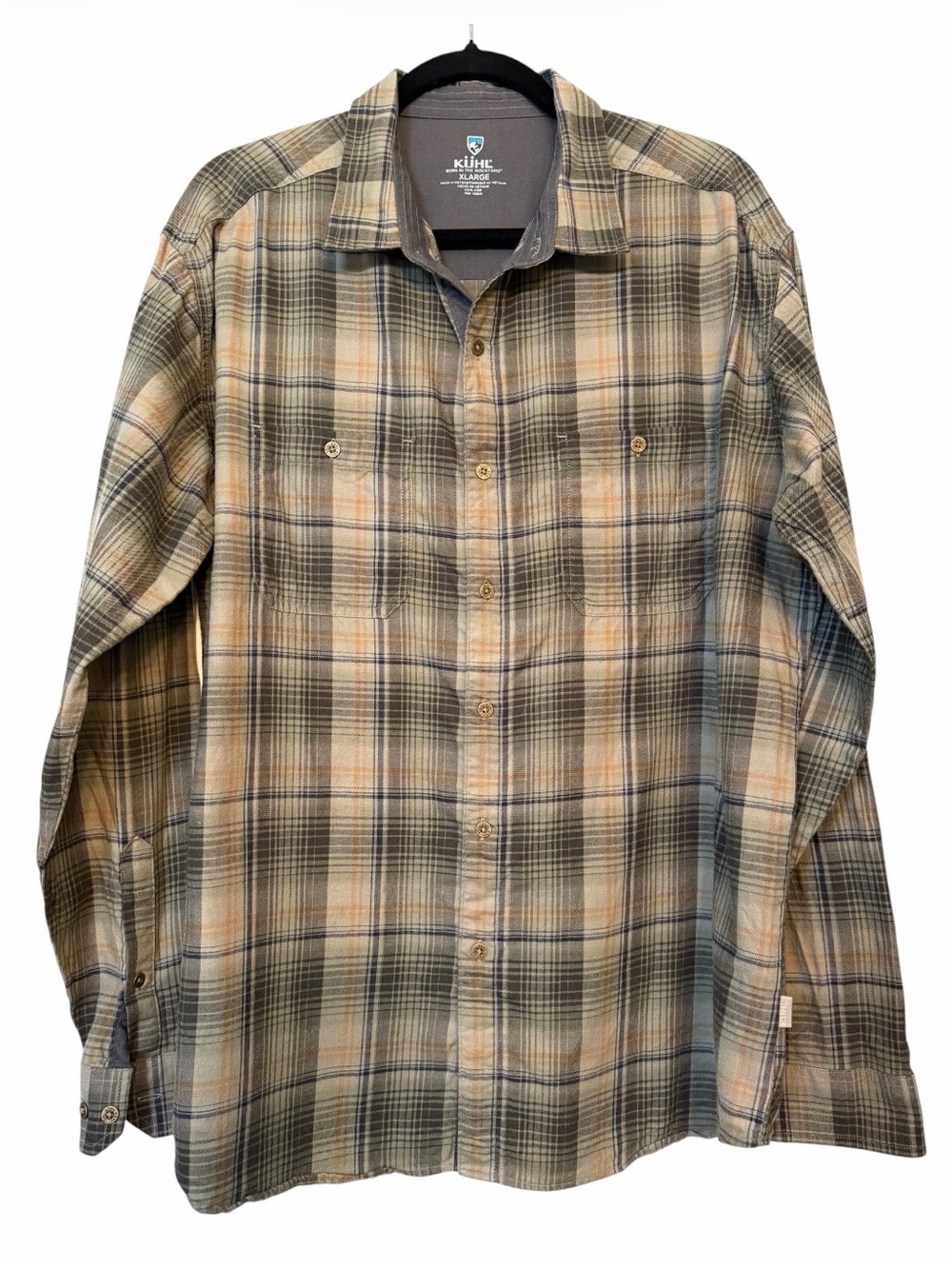 KUHL Shirt Mens XL Fugitive Flannel Green Yellow Plaid Gorpcore Hiking